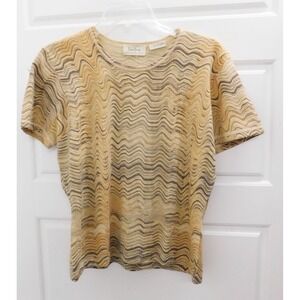 Neiman Marcus 100% Cashmere Tan Brown‎ Wavy Stripe Pullover Sweater  sz L